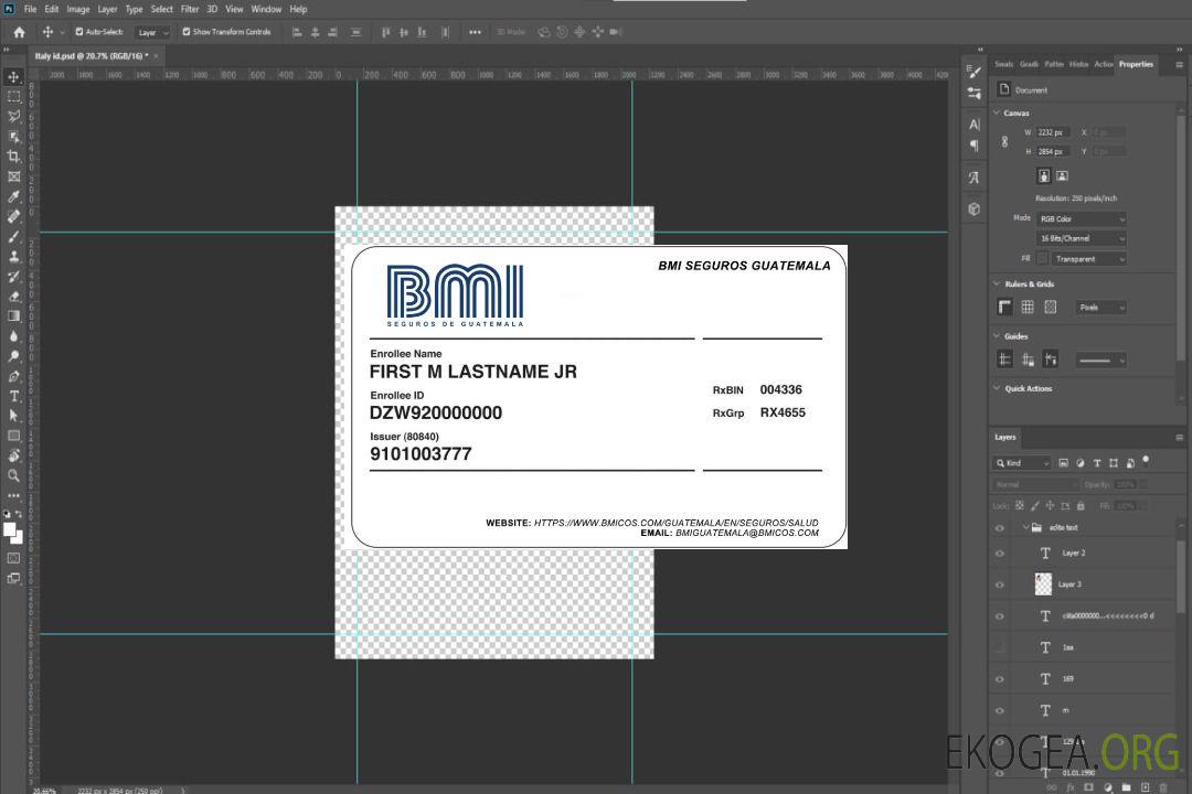 Carte d'assurance maladie du Guatemala template